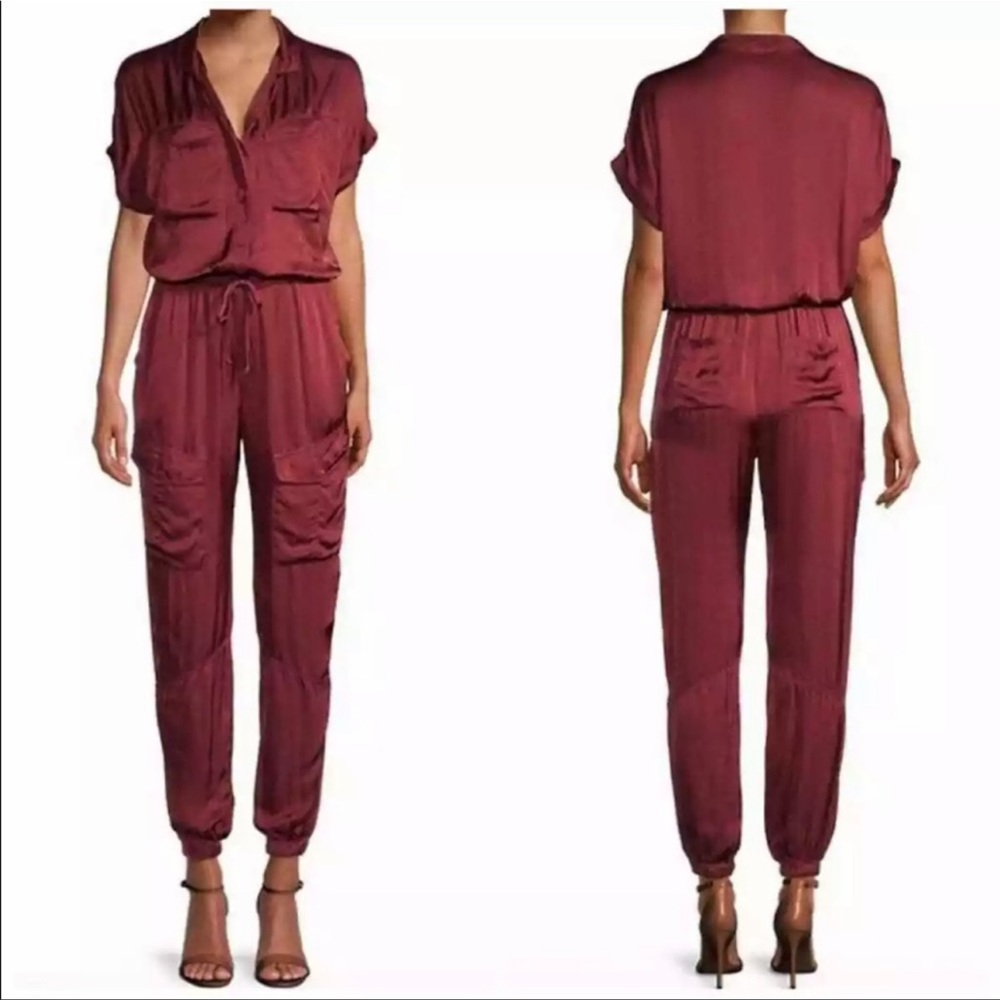 Maroon satin/ viscose Young, Fabulous & Broke jumpsuit NWT